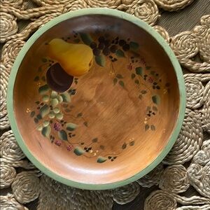 Hand-Painted Wooden Bowl with Fruit Design